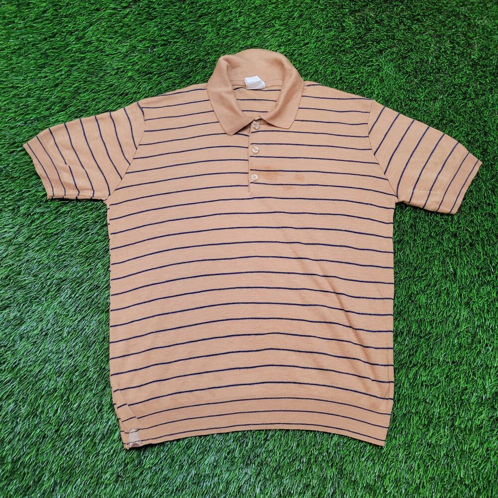 Vintage 70s JCPenney Striped Knit Polo Shirt Womens Medium Banded Hem Blouson